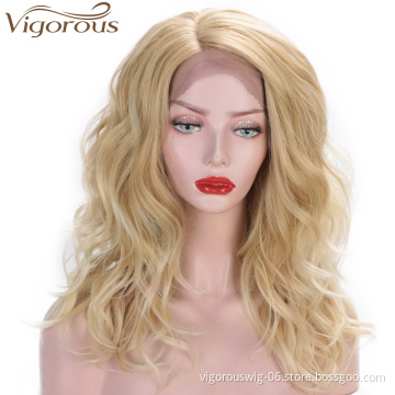 Vigorous European Style Body Wave Lace Front Wigs Synthetic Glueless 150% Density Blonde Color Hair Wig for White Women
